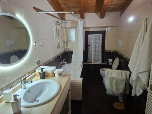 a bathroom with a sink and a toilet and a mirror at LOCAZIONE TURISTICA Camere De Vito in San Salvo