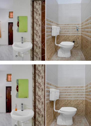 two pictures of a bathroom with a toilet and a sink at hotel 0771 in Raipur