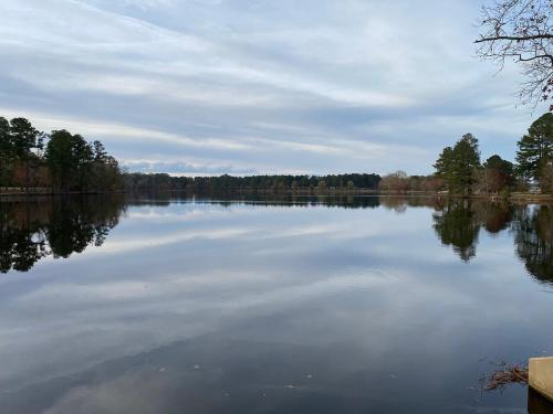 a large body of water with trees in the background at Le RuissO - Spa et Confort in Brownsburg