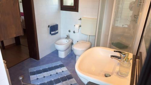 a small bathroom with a toilet and a sink at B&B Sella Klancic in San Pietro al Natisone