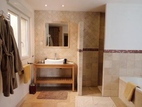 a bathroom with a sink and a shower at Eden Roque in La Roque-dʼAnthéron