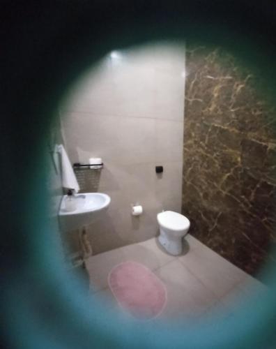a bathroom with a white toilet and a sink at Refúgio Serenna in Bebedouro