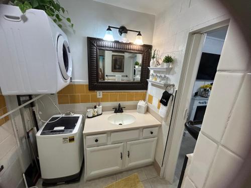 a small bathroom with a sink and a mirror at Studio Wendy in Bradenton