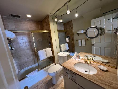 a bathroom with a sink and a shower and a toilet at Kensington Park Hotel in San Francisco