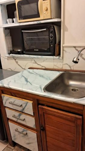 a kitchen with a sink and a microwave at CHE LOLITA HOUSE 2 in Buenos Aires
