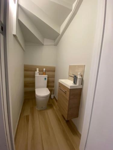 a small bathroom with a toilet and a sink at Alana Apartment 2 in Falls Creek