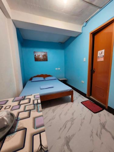 a bedroom with a bed and a blue wall at Aunora Standard Room in San Miguel