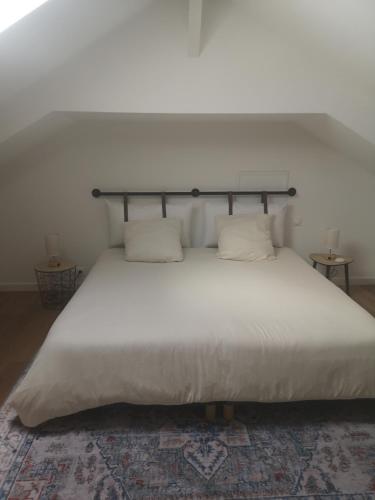 a large white bed with two pillows on it at Domaine des Bichettes in Mareuil-sur-Lay
