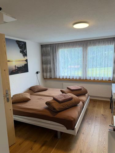 a bedroom with two beds and a window at Catrina Lodge in Disentis