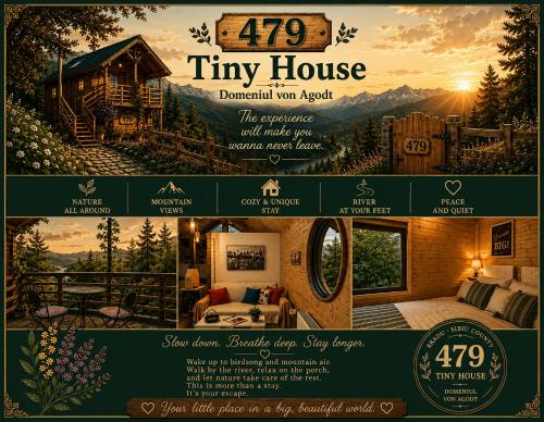 a flyer for a tiny house in the mountains at 479 Tiny House, Domeniul von Agodt in Bradu