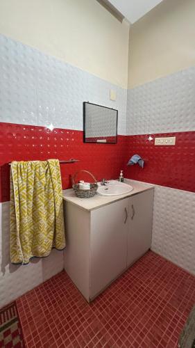 a bathroom with a sink and a mirror at The Grand Villa Kochi in Cochin
