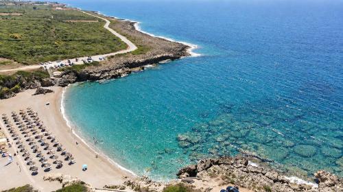 an aerial view of a beach and the ocean at Stathohouse - Peaceful Balcony Retreat in Filiatra in Filiatra