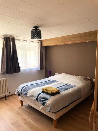 a bedroom with a bed in a room with a window at Le repaire de l'horloger in Maîche