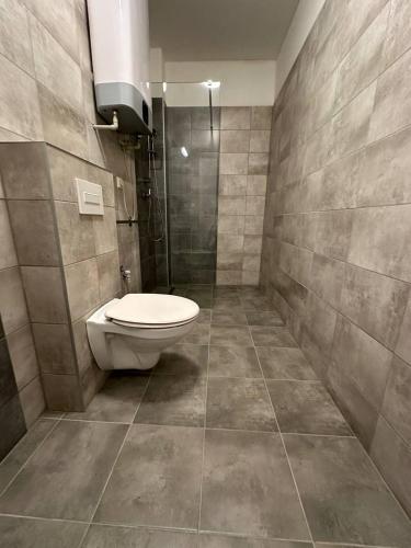 a bathroom with a toilet and a shower at StayCentralcz- Studio in Opava