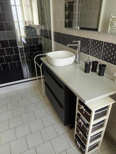 a bathroom with a sink and a mirror at chateau de Craon in Comblessac