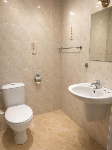 a bathroom with a toilet and a sink at Hotel Alexander in Sofia