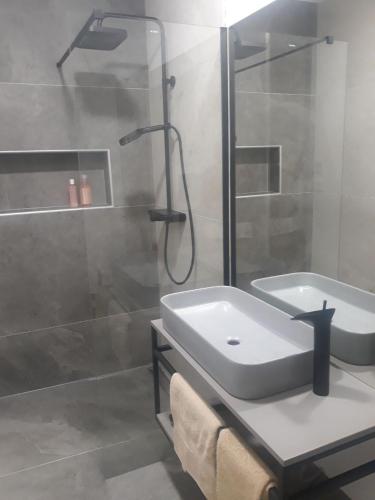 a bathroom with a sink and a shower at Eco-Luxury Suite Luna in Umag