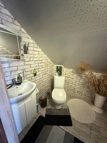 a bathroom with a white toilet and a sink at Villa in Uman