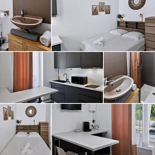 a collage of four pictures of a bathroom at Casa Dax - Centre - Moderne - Linge inclus in Dax