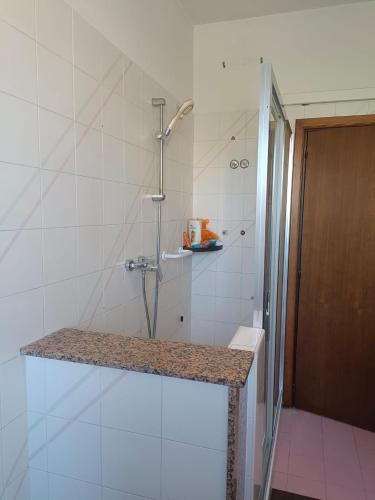 a bathroom with a shower with a counter top at La Rondine Atessa in Atessa