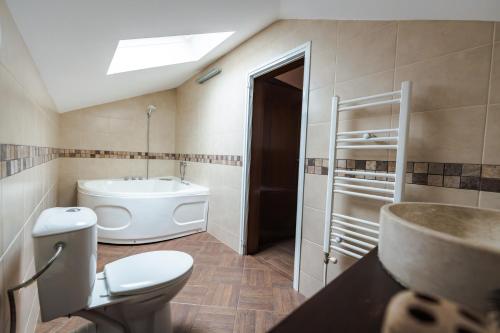 a bathroom with a toilet and a sink and a tub at Villa Ploski in Ploski