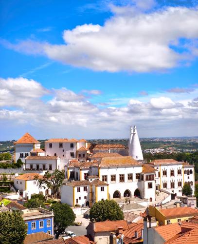 a view of a town with a church and buildings at Villa Luxa in Sintra