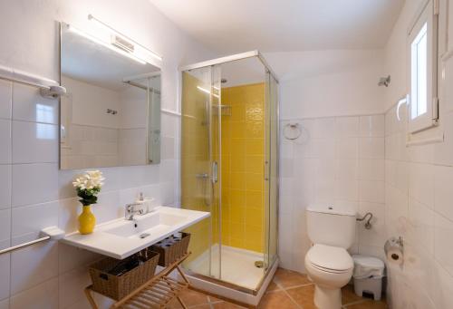 a bathroom with a shower and a toilet and a sink at Casa Altavista in Alora