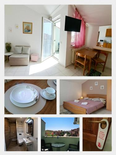 a collage of four pictures of a room at Studio apartman Olivera in Rovinj