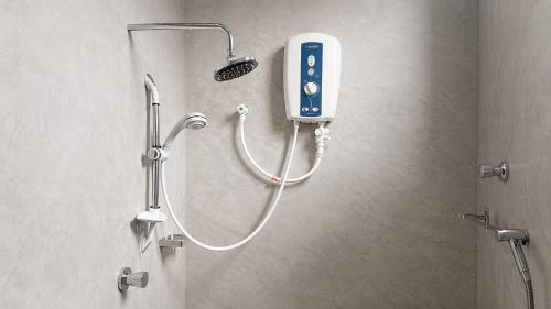 a shower in a bathroom with a phone on the wall at Eighty seven guest and restaurant in Badulla