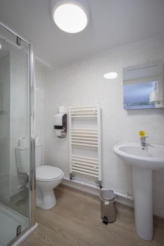 a bathroom with a toilet and a sink at Hotel Santa Maria in Blackpool