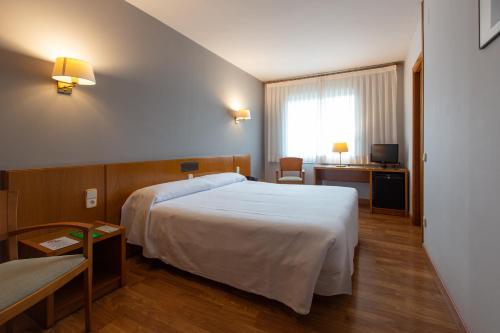 a hotel room with a large bed and a window at Hotel Borrell in Olot