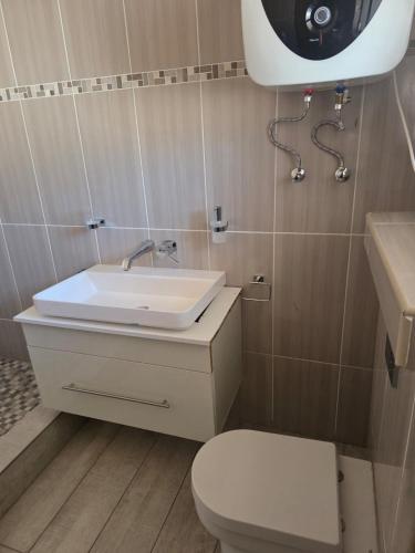 a bathroom with a sink and a toilet at Mosia Guest House in Maseru