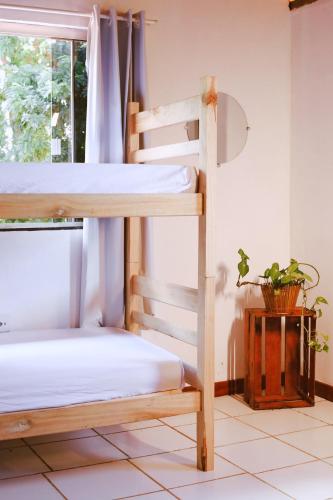 two bunk beds in a room with a window at LahSelva Pousada e Hostel in Itacaré