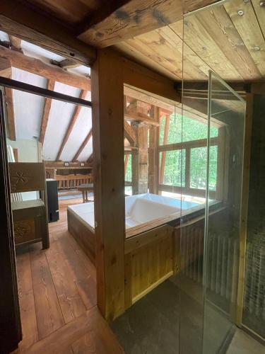 a large room with a tub in a house at Rêve sur le lac in Rhêmes-Notre-Dame