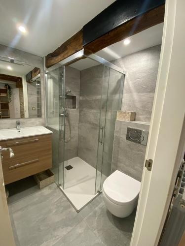 a bathroom with a shower and a toilet and a sink at Earra - Salegi - 2 minutos playa in Zarautz