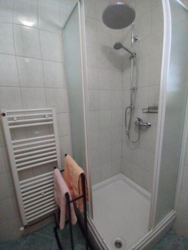 a bathroom with a shower and a shower at Soba Ivanka Nikšić in Karlobag