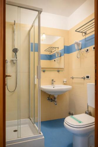 a bathroom with a shower and a sink and a toilet at Domus Ciliota in Venice