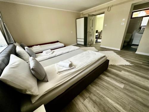 a bedroom with two beds in a room at Liliput Apartman in Sarkad