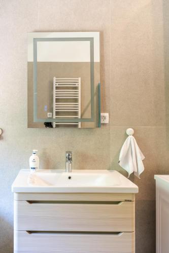 a bathroom with a sink and a mirror at Hill House Orahovac in Kotor