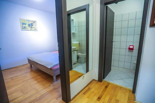 a room with a bathroom with a toilet and a mirror at Medo in Novigrad Istria