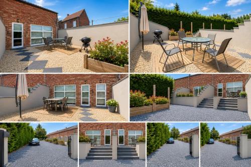 a collage of photos of a patio with an umbrella at PROGÎTES "Le Loft" in Quiévrain
