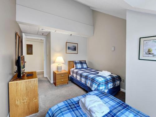 a bedroom with two beds and a tv in it at Mountain Green Resort in Killington Village
