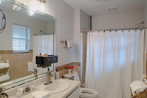 a bathroom with a sink and a toilet and a mirror at Roxy in Brunswick