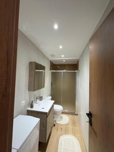 a bathroom with a toilet and a sink at Makridakis apartments in Rethymno