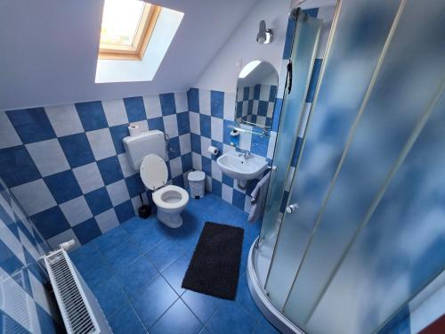 a bathroom with a toilet and a sink at Silentium Clavem Domus III. in Odorheiu Secuiesc