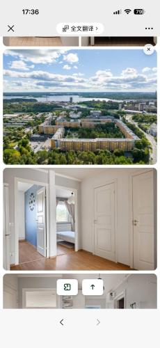 a collage of two pictures of a room with a view at Paradise in Lidingö
