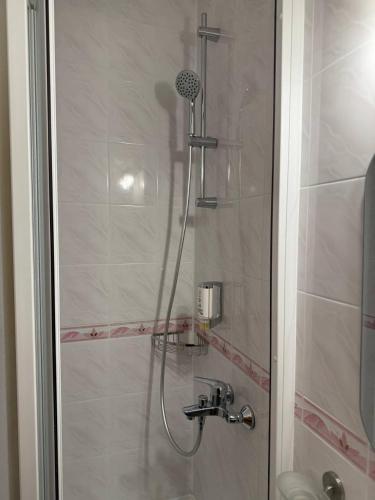 a shower in a bathroom with a glass door at Плай in Khmelnytskyi