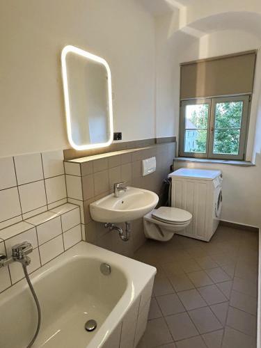 a bathroom with a tub and a sink and a toilet at Rittergut Hohenfichte Herrenhaus in Leubsdorf