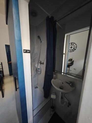 a bathroom with a shower and a sink and a mirror at Hypogeum SuiteStudio in Ħal Saflieni