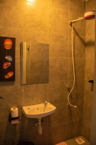 a bathroom with a sink and a shower at Kiesth Whiskaway in Kiambu